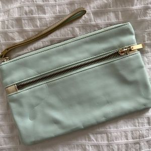 FINAL PRICE! White House Black Market Clutch Purse Wristlet Seafoam Green Gold